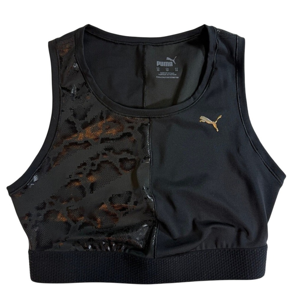 Puma Train Untamed Crop Tank Black Metallic Snakeskin DryCell Womens XS